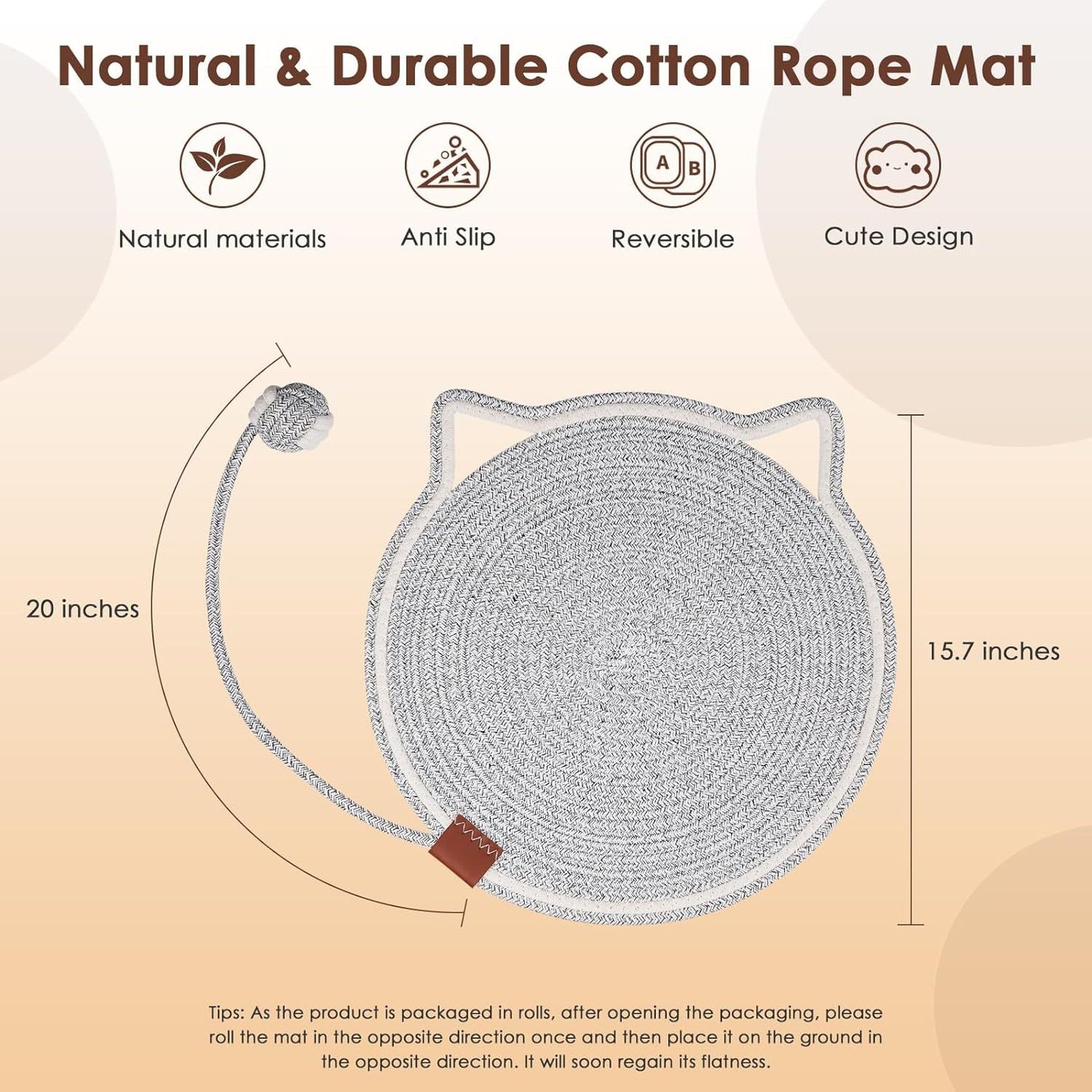 Cat Scratcher Mat Natural Cotton Rope Cat Scratch Pad Round Horizontal Floor Cat Scratching Pads For Indoor Cats  Cat Furniture Protector For Wall Couch Carpets  Sofas