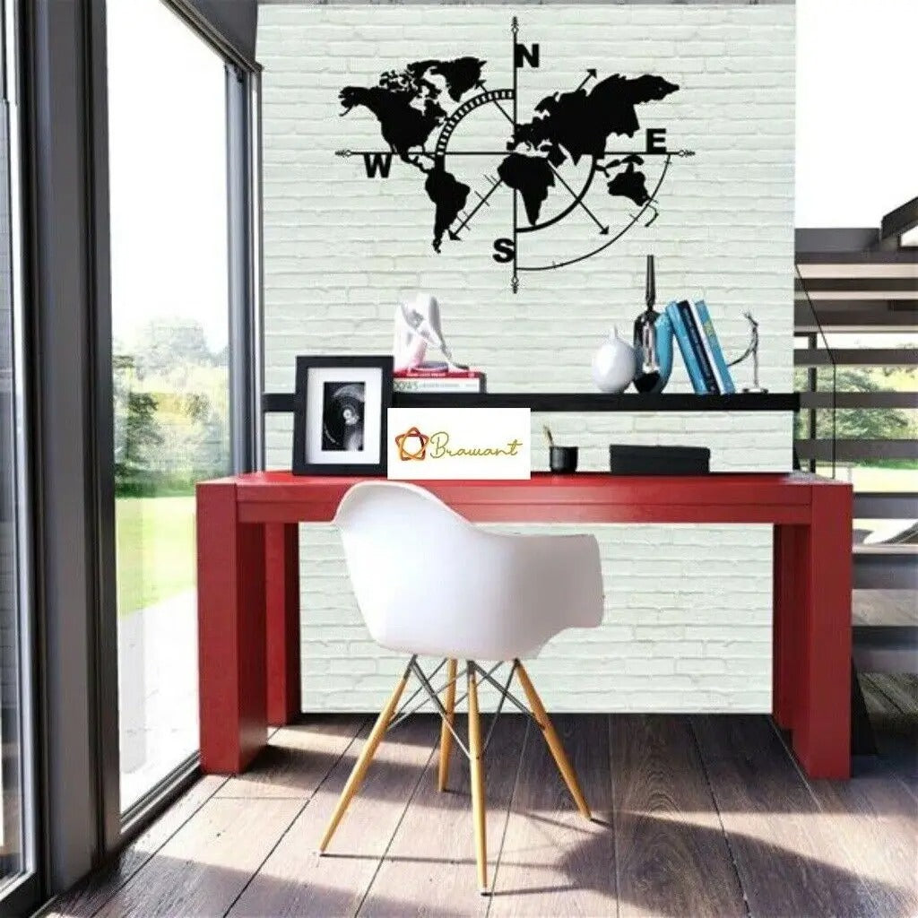 World Map Compass Wall Artwork Sign