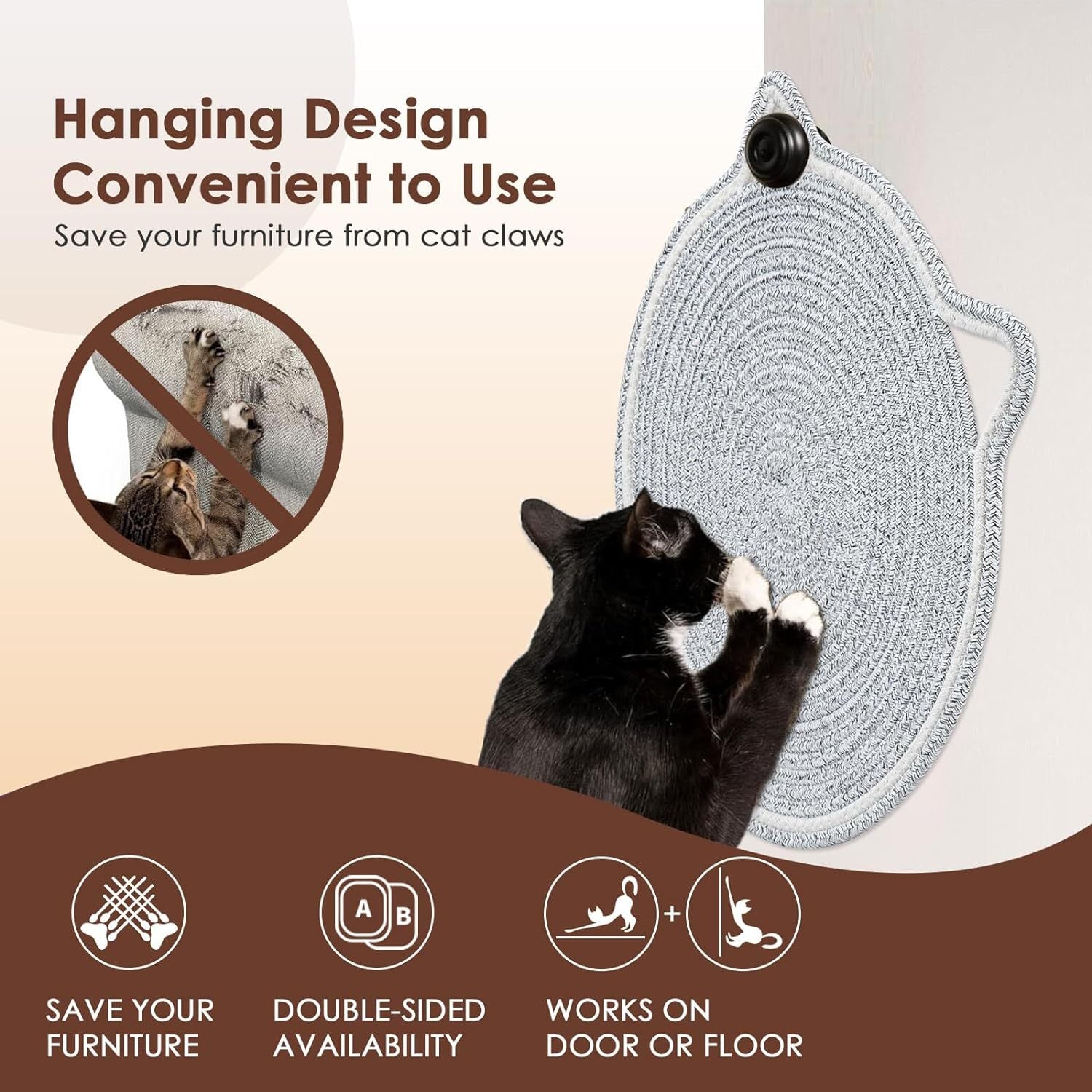 Cat Scratcher Mat Natural Cotton Rope Cat Scratch Pad Round Horizontal Floor Cat Scratching Pads For Indoor Cats  Cat Furniture Protector For Wall Couch Carpets  Sofas