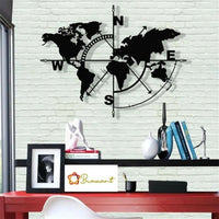 World Map Compass Wall Artwork Sign