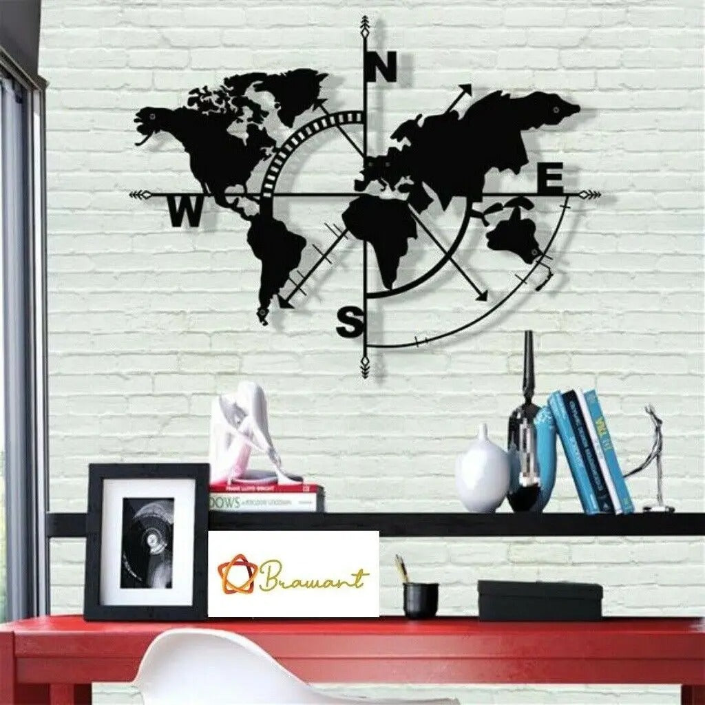 World Map Compass Wall Artwork Sign